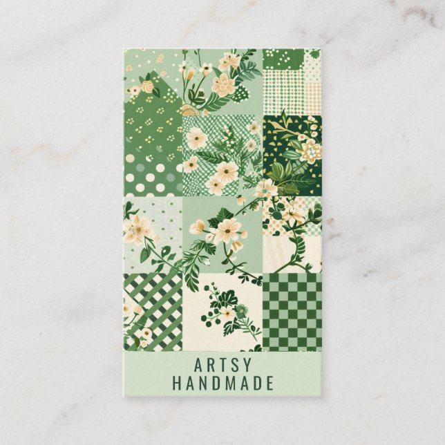 Grüne Quilt-Patchwork-Handmade-Kleidung Visitenkarte (Vorderseite)