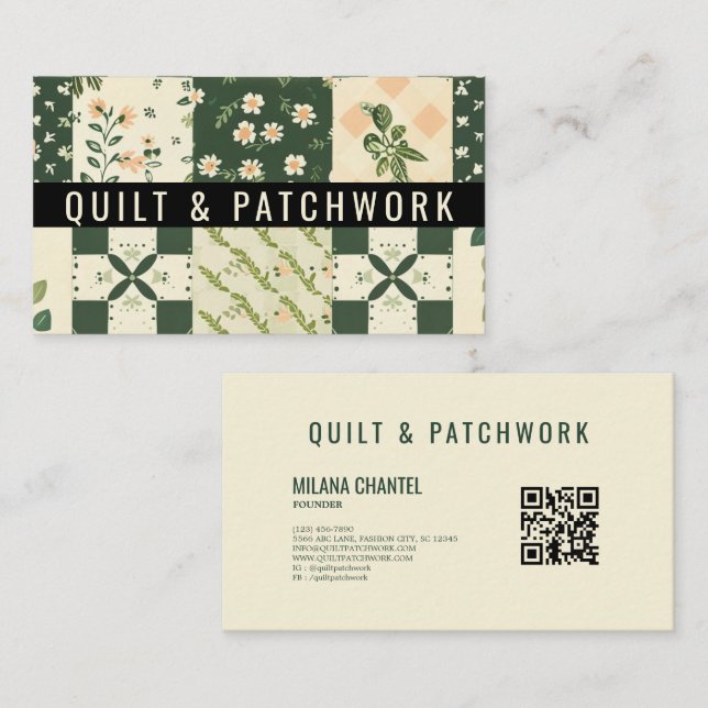 Grüne Quilt-Patchwork-Handmade-Kleidung Visitenkarte (Vorne/Hinten)