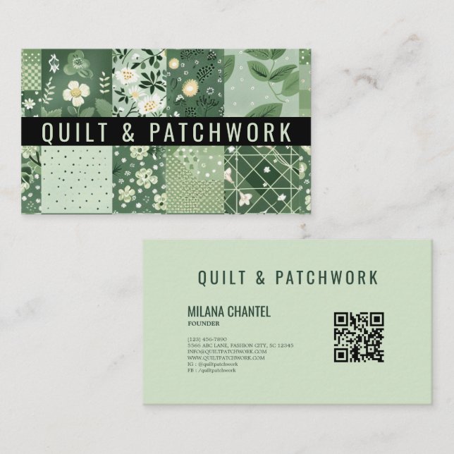 Grüne Quilt-Patchwork-Handmade-Kleidung Visitenkarte (Vorne/Hinten)
