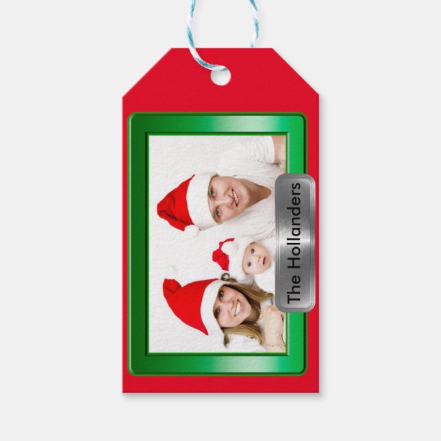 Grüne Rahmen mit Foto und Text Geschenkanhänger (Vorderseite)