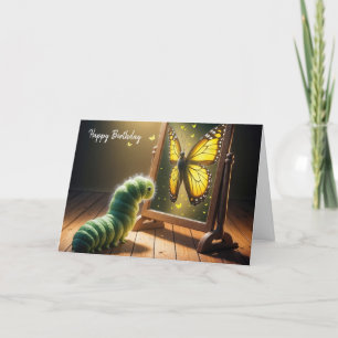Grüne Raupe am Geburtstag Schmetterling Karte