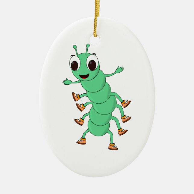 Grüne Raupe Keramik Ornament (Vorne)