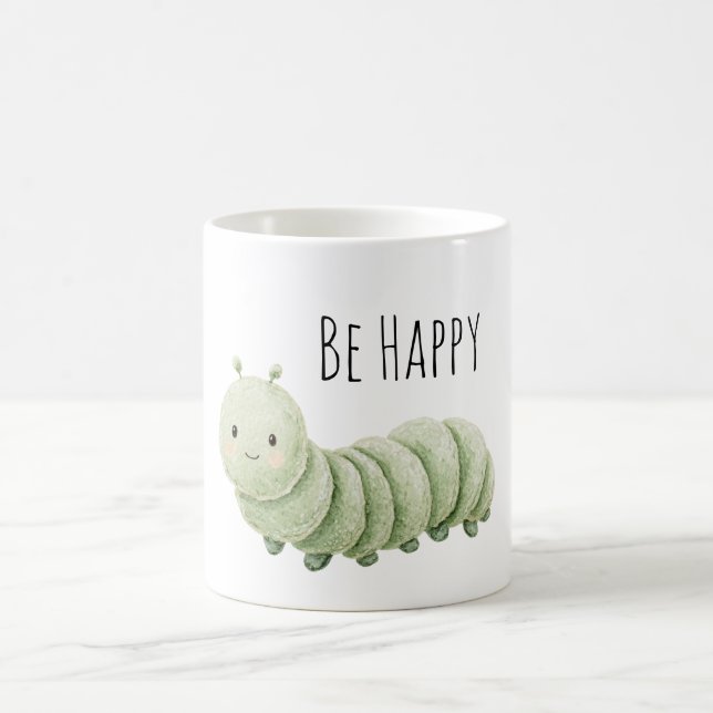 Grüne Raupe Sei Glücklich Kaffeetasse (Mittel)