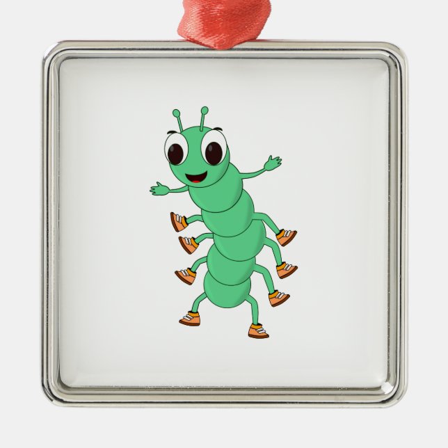 Grüne Raupe Silbernes Ornament (Vorne)