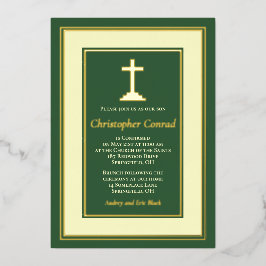 Grüne Real Gold Foil katholische Bestätigung Folieneinladung