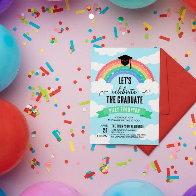 Grüne Regenbogenwolken Feiern wir den Graduate Einladung (Von Creator hochgeladen)
