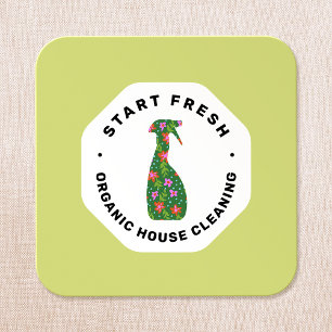 Grüne Reinigungs-Service Floral Spray Flasche Quadratische Visitenkarte