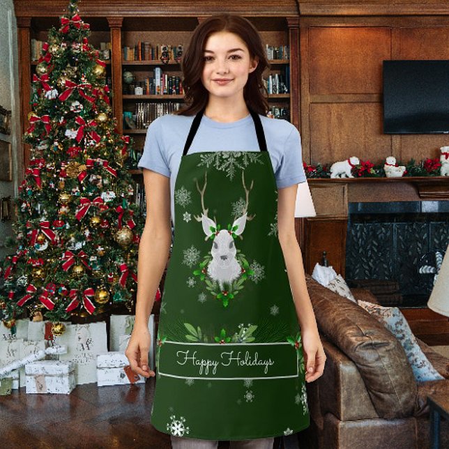 Grüne Rentier Weihnachtsfeier Schürze (Green Reindeer Christmas Apron)