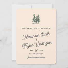 Grüne Retro Bäume QR Code Hochzeit Save The Date