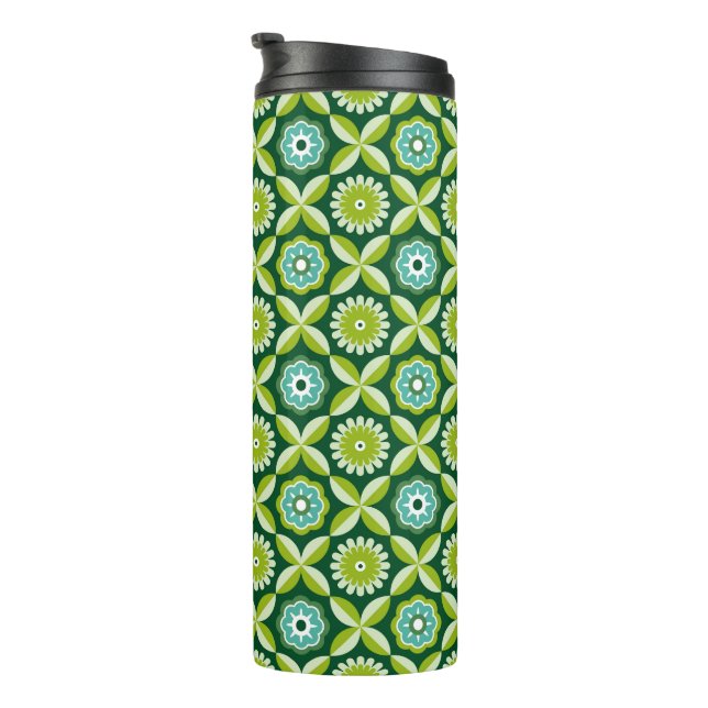 Grüne Retro-Blume Thermosbecher (Nach rechts gedreht)