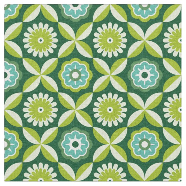 Grüne Retro-Blumen Stoff (Nahaufnahme)