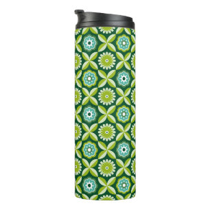 Grüne Retro-Blumen Thermosbecher