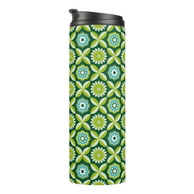 Grüne Retro-Blumen Thermosbecher (Nach rechts gedreht)