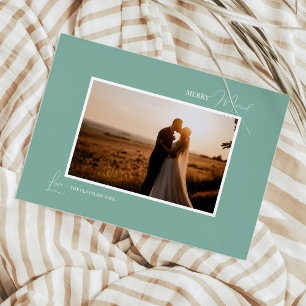 Grüne Retro-Boho-Minimalist-Merry-Married-Foto Feiertagskarte