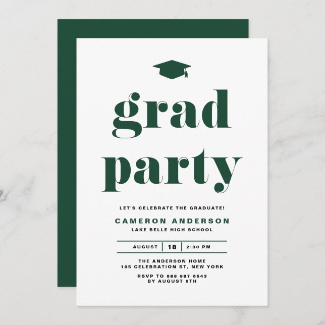 Grüne Retro Fett Typografy Graduation Party Einladung (Vorne/Hinten)
