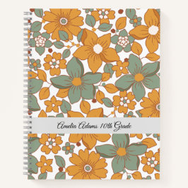 Grüne Retro Floral School Anpassbare Notebook-PCs Notizbuch