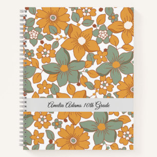 Grüne Retro Floral School Anpassbare Notebook-PCs Notizbuch
