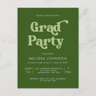 Grüne Retro Typ Grad Party Einladung Postkarte
