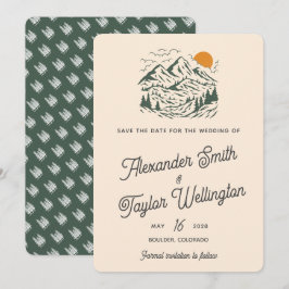 Grüne Retro Vintage Bergwelt Hochzeit Save The Date
