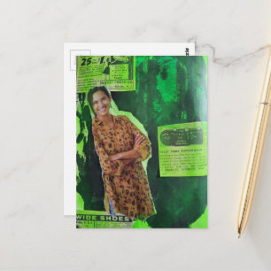 Grüne Retro-Werbung Eine glückliche Dame Mixed Med Postkarte