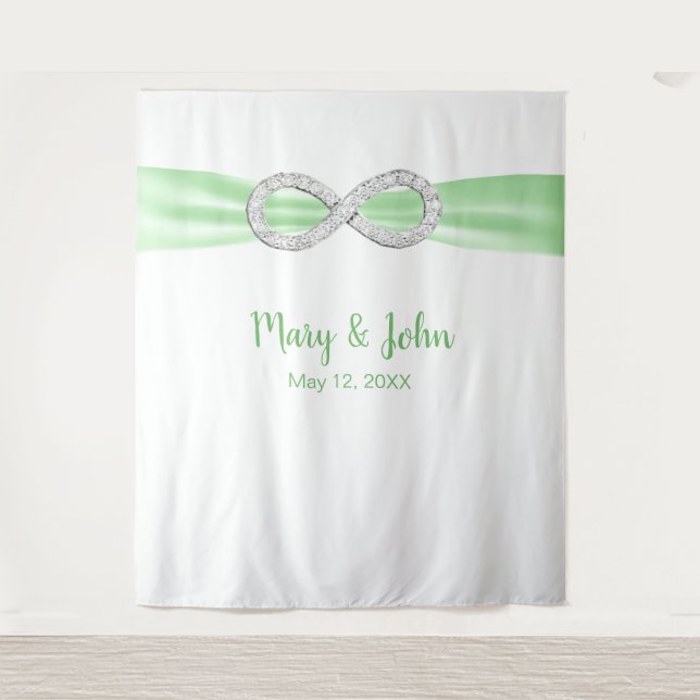 Grüne Ribbon Diamond Unendlichkeit Hochzeitsgeschi Wandteppich (Vorderseite)