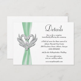 Grüne Ribbon Silver Swans Hochzeitsdetails Begleitkarte