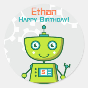 Grüne Roboterkinder Alles Gute zum Geburtstag Runder Aufkleber