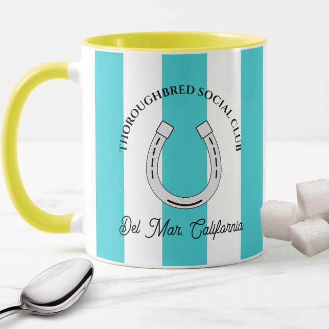 Grüne Rodelbahn mit Aussicht Ristorante La Lanchet Tasse (Thoroughbred Social Club mug with turquoise stripes and horseshoe accent)