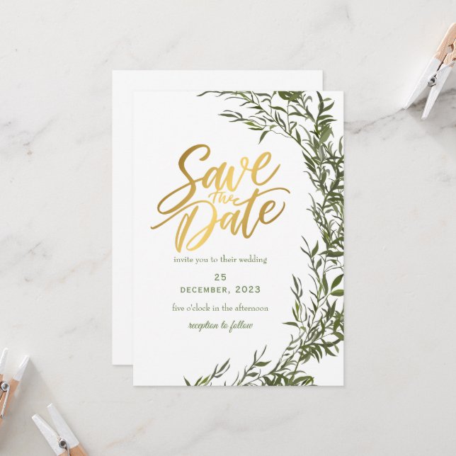 Grüne Romantische Save the Date Einladung (Vorderseite/Rückseite Beispiel)