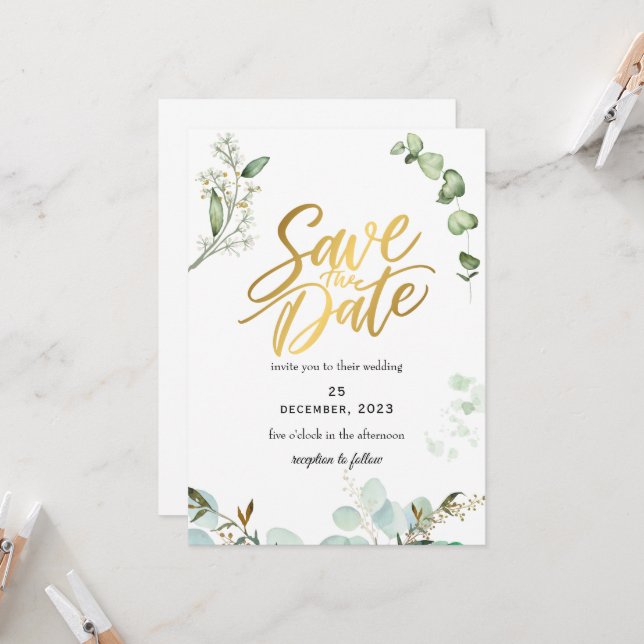 Grüne Romantische Save The Date Einladung (Vorderseite/Rückseite Beispiel)