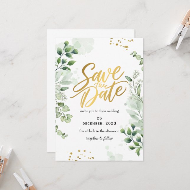 Grüne Romantische Save The Date Einladung (Vorderseite/Rückseite Beispiel)