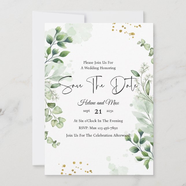 Grüne Romantisches Foto Save the Date Einladung (Vorderseite)
