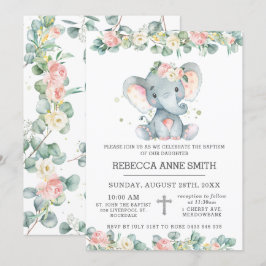 Grüne Rosa Bläserlephant Taufe Christening Einladung