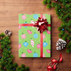 Grüne rosa blaue Ornamente Frohe Weihnachten Geschenkpapier