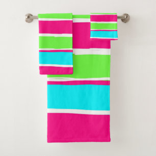 Grüne rosa blaue Streifen Badhandtuch Set