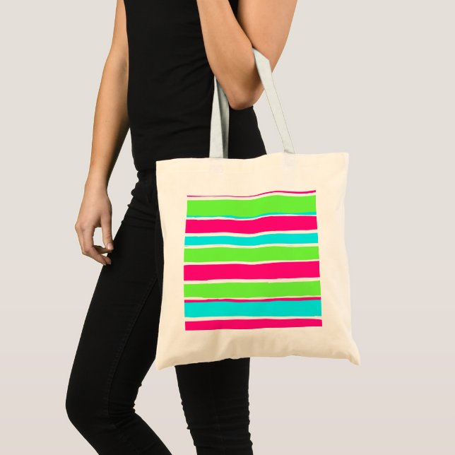 Grüne rosa blaue Streifen Tragetasche (Vorderseite (Produkt))