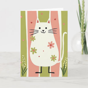 Grüne rosa Katzen-Geburtstagskarte Karte