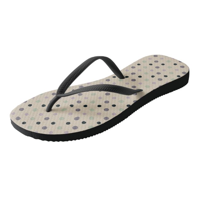 Grüne, rosa, lila, blaue Punkte Flip Flops (Schrägansicht)