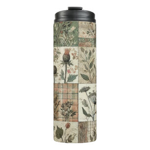 Grüne Rosa Patchworkdecke Rustikal Retro Boho Thermosbecher