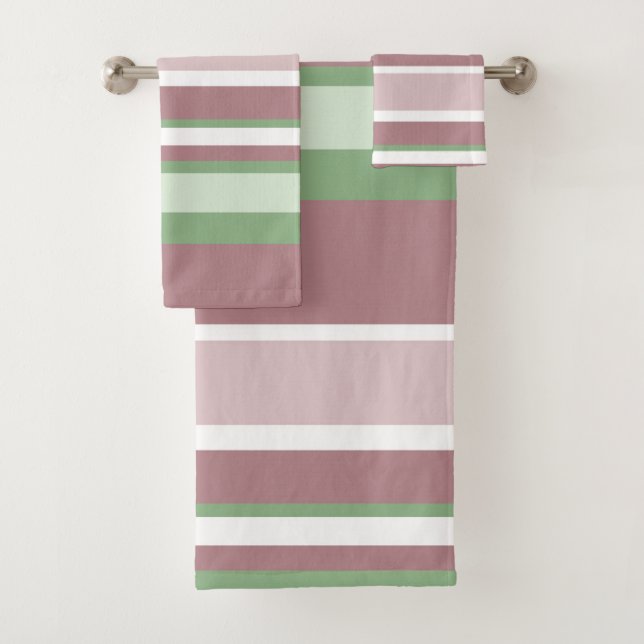 Grüne, rosa und pinke Streifen Badhandtuch Set (Insitu)