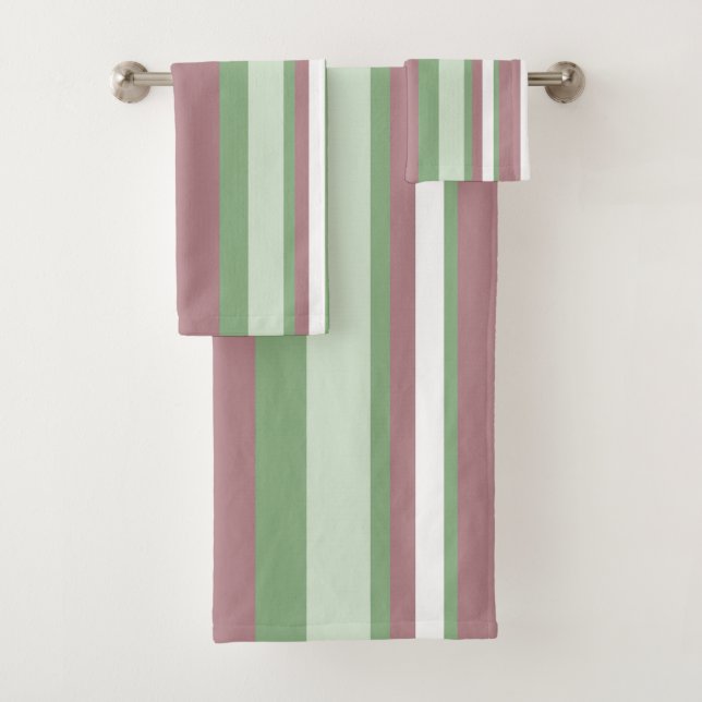 Grüne, rosa und pinkfarbene Streifen Badhandtuch Set (Insitu)