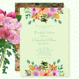 Grüne Rosa Wasserfarbe Blumenromantische Hochzeit Einladung