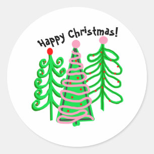 Grüne, rosa Weihnachtsbaumen Runder Aufkleber