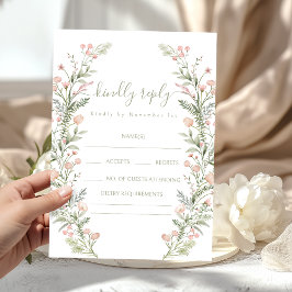 Grüne rosa Wildblumen Hochzeit RSVP Karten