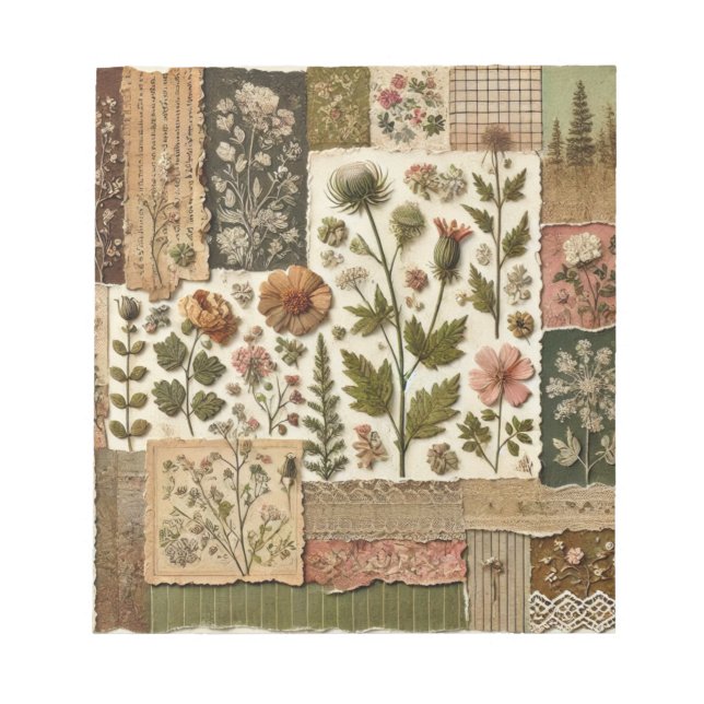 Grüne Rosafarben-Rosa-Patchwork-Blumenmuster-Stegk Notizblock (Vorderseite)