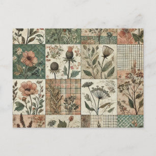 Grüne Rosafarben-Rosa-Patchwork-Blumenmuster-Stegk Postkarte