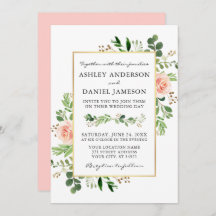 Grüne Rose Aquarell Rosa Blush Hochzeit