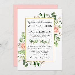 Grüne Rose Aquarell Rosa Blush Hochzeit Einladung