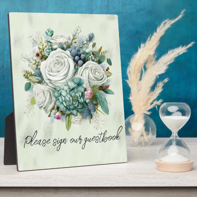 Grüne Rose Bitte unterschreiben Sie unser Gästebuc Fotoplatte (Seite)