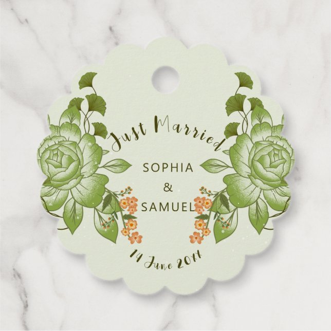 Grüne Rose Blumenzettel Geschenkanhänger (Rückseite)